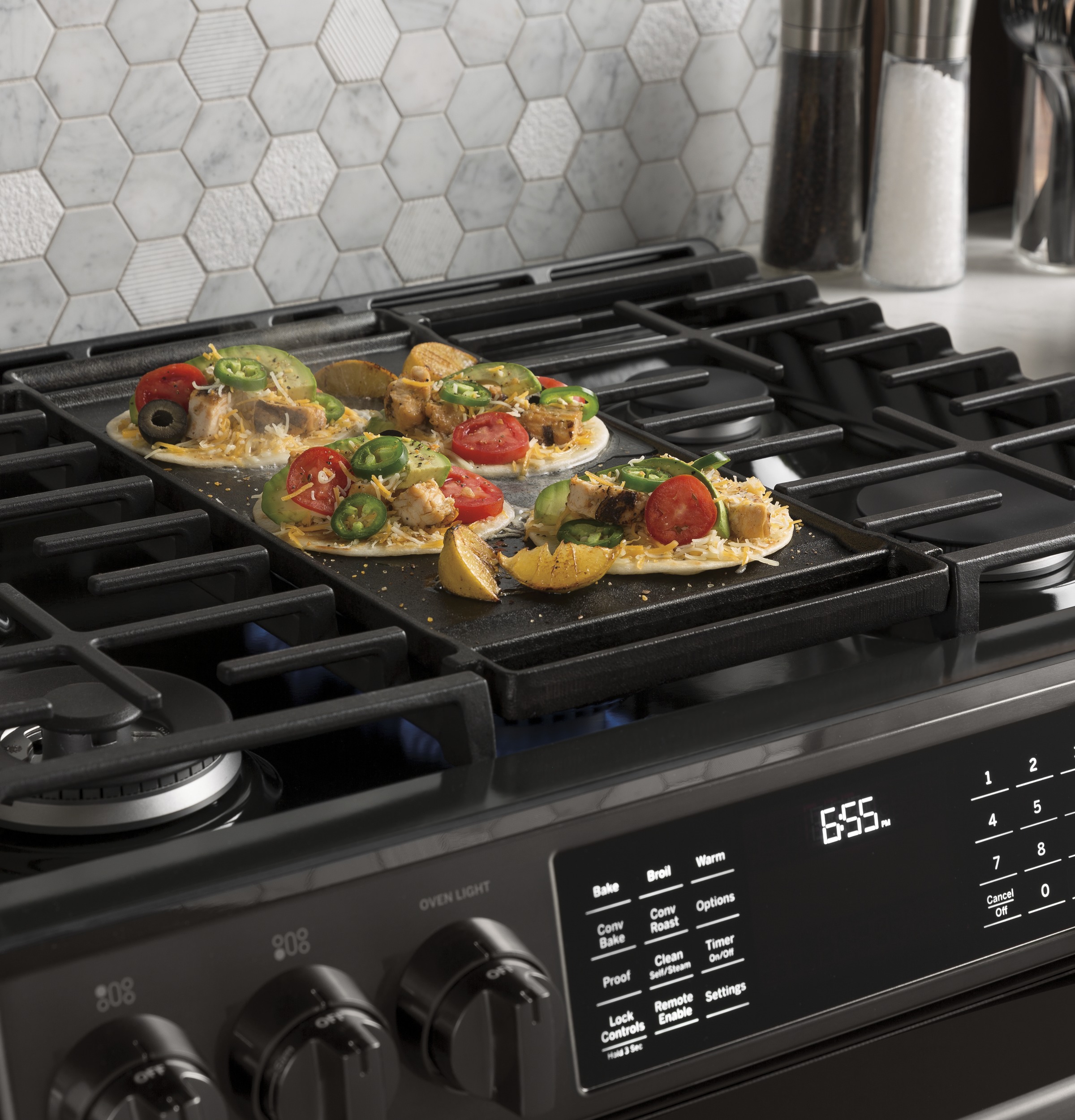30" Smart Slide-In Front-Control Gas Double Oven Convection Range PGS960BELTS