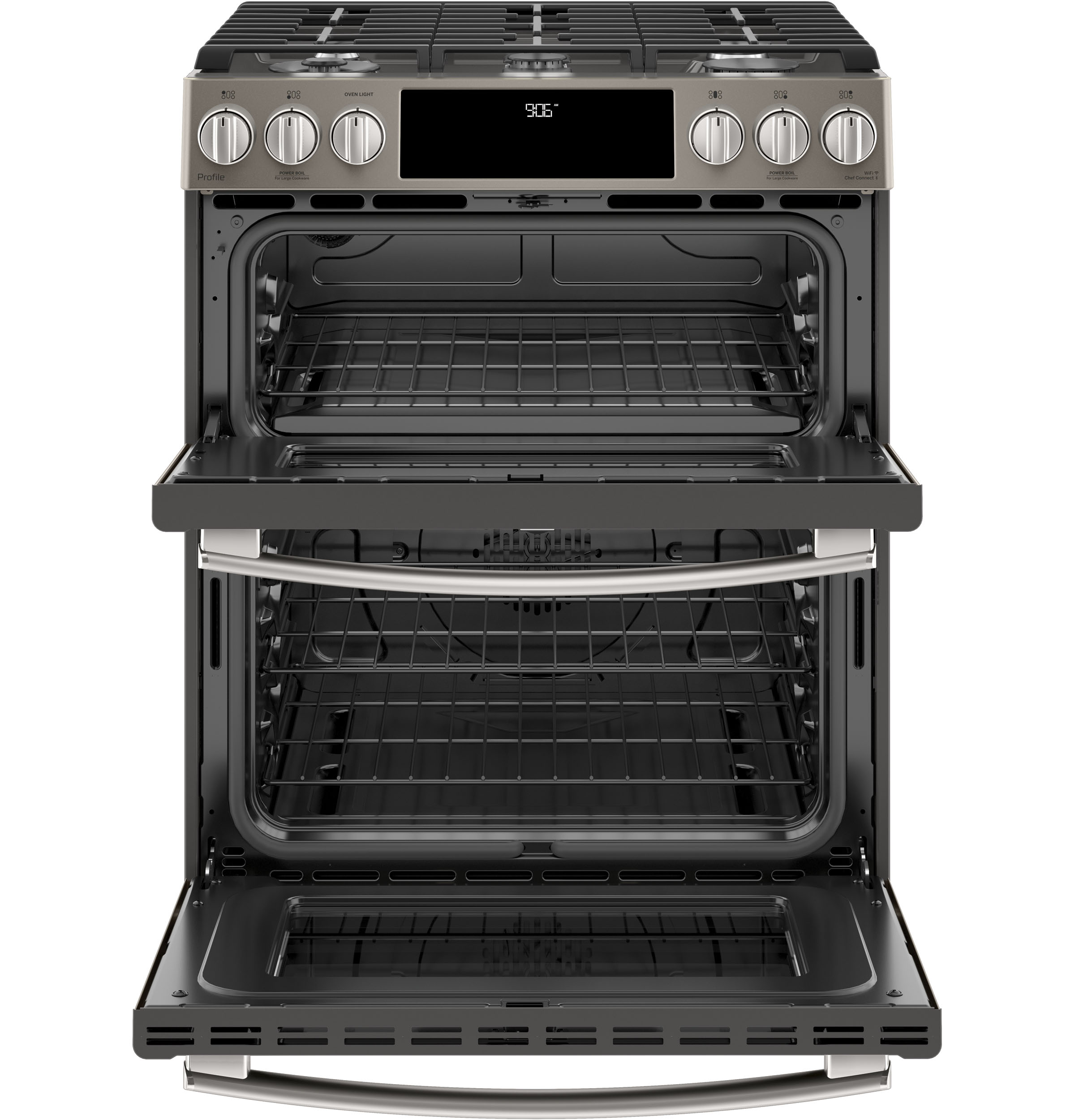30" Smart Slide-In Front-Control Gas Double Oven Convection Range PGS960EELES