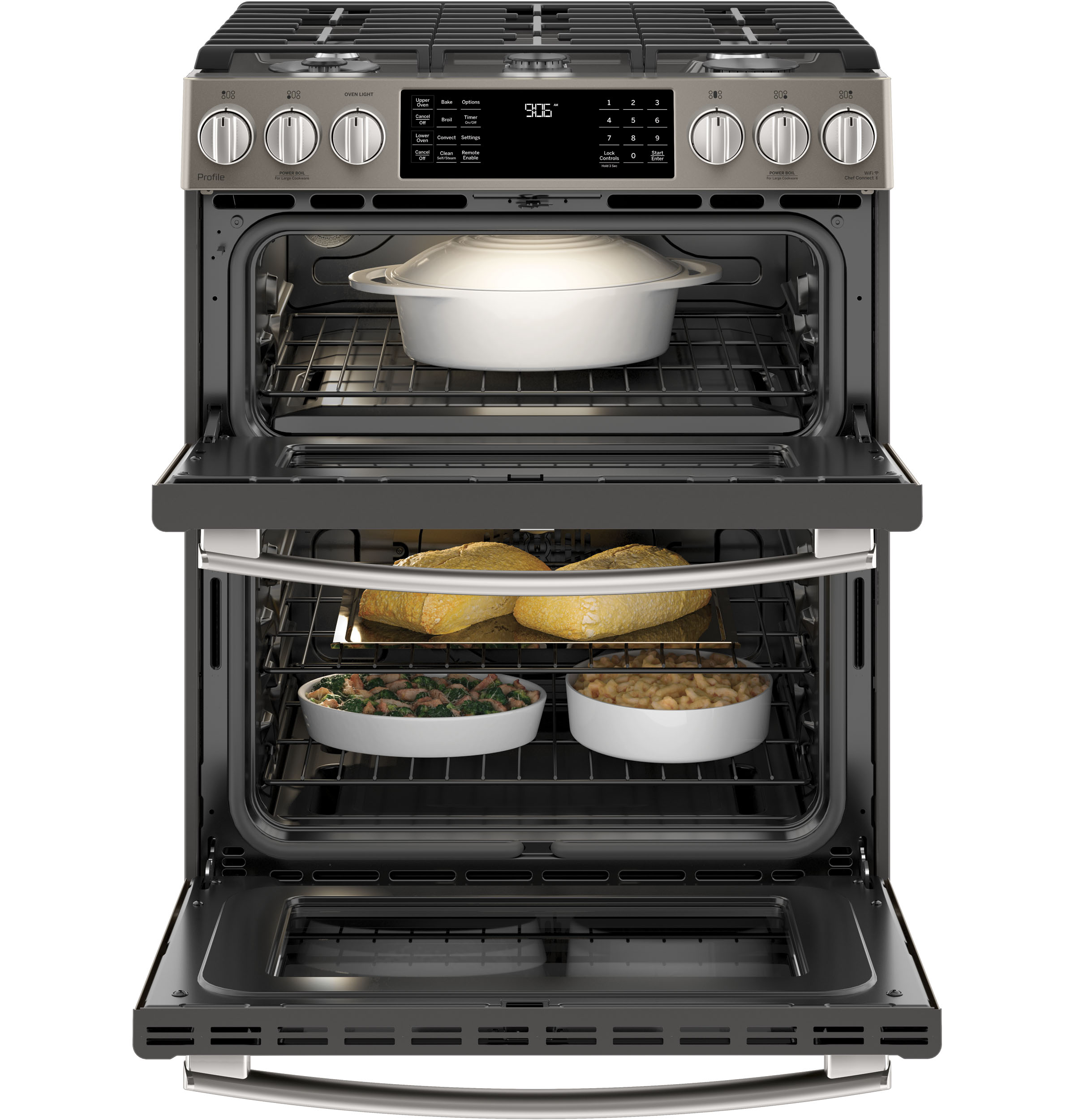 30" Smart Slide-In Front-Control Gas Double Oven Convection Range PGS960EELES