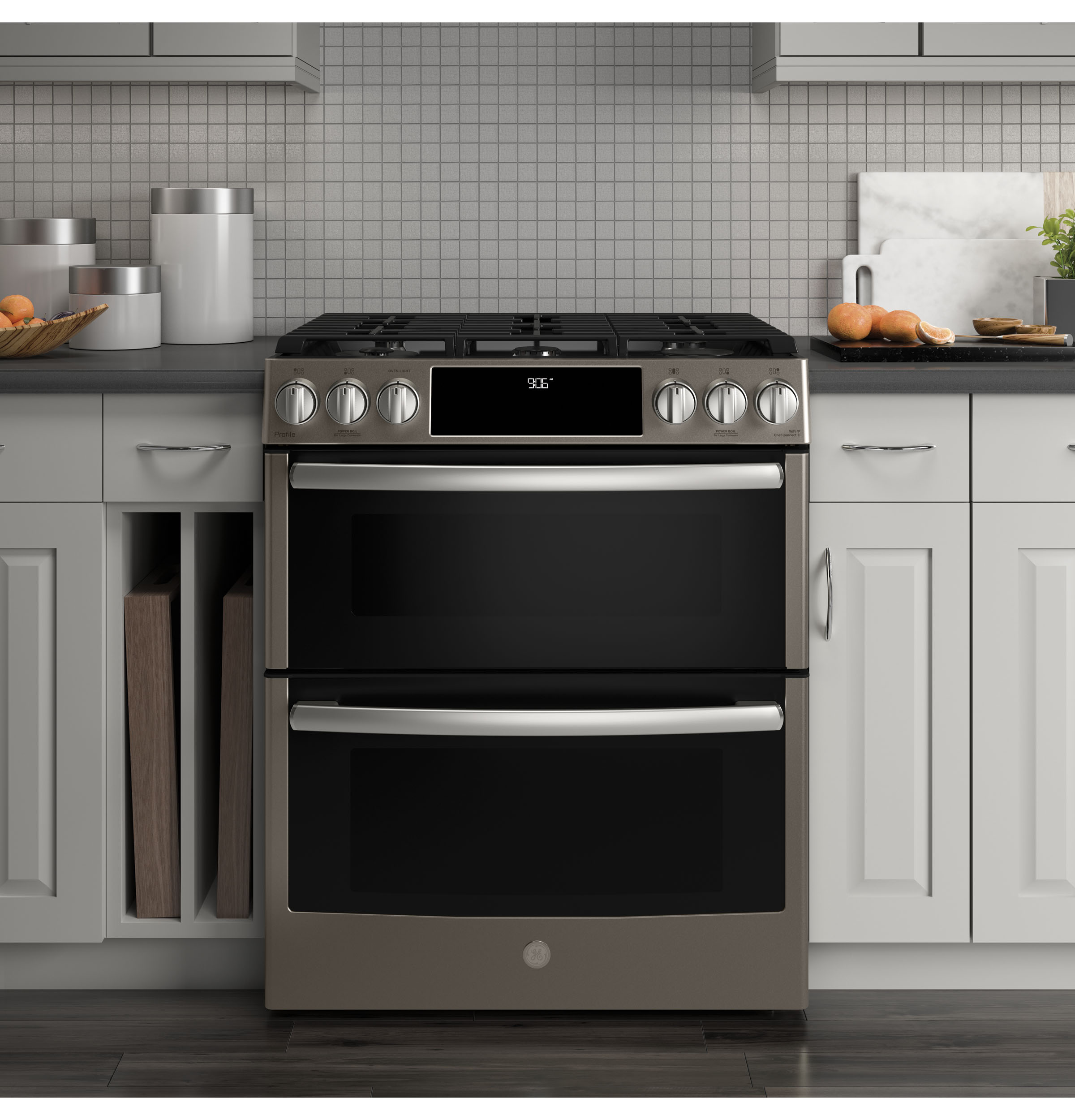 30" Smart Slide-In Front-Control Gas Double Oven Convection Range PGS960EELES