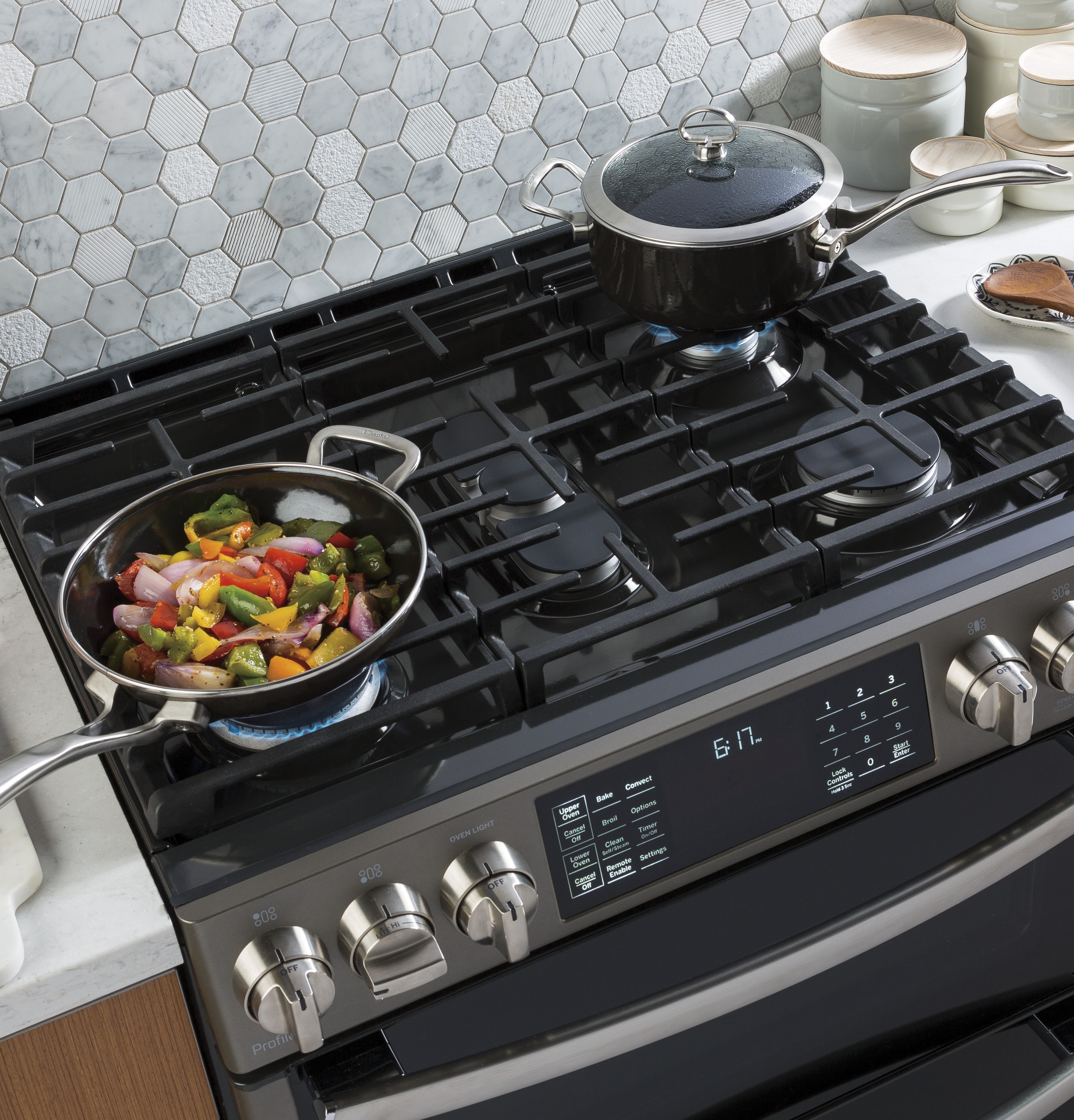 30" Smart Slide-In Front-Control Gas Double Oven Convection Range PGS960EELES