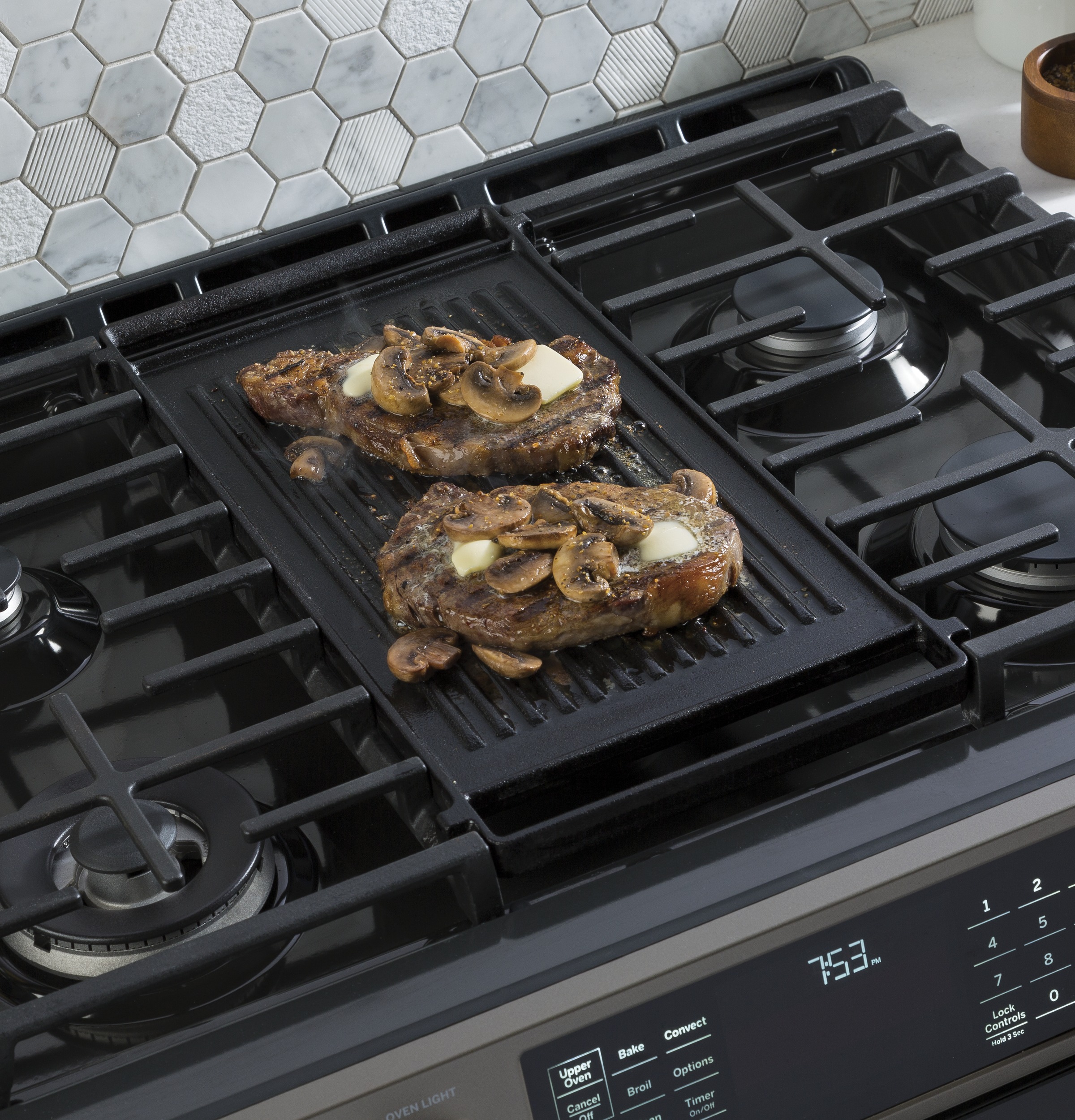 30" Smart Slide-In Front-Control Gas Double Oven Convection Range PGS960EELES