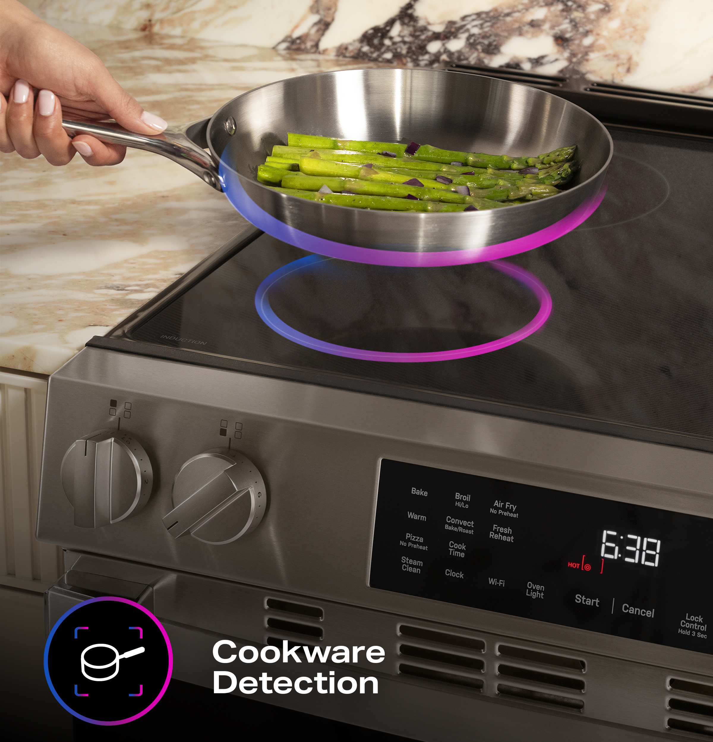 30" Smart Slide-In Induction and Convection Range with No Preheat Air Fry and EasyWash Oven Tray view 5