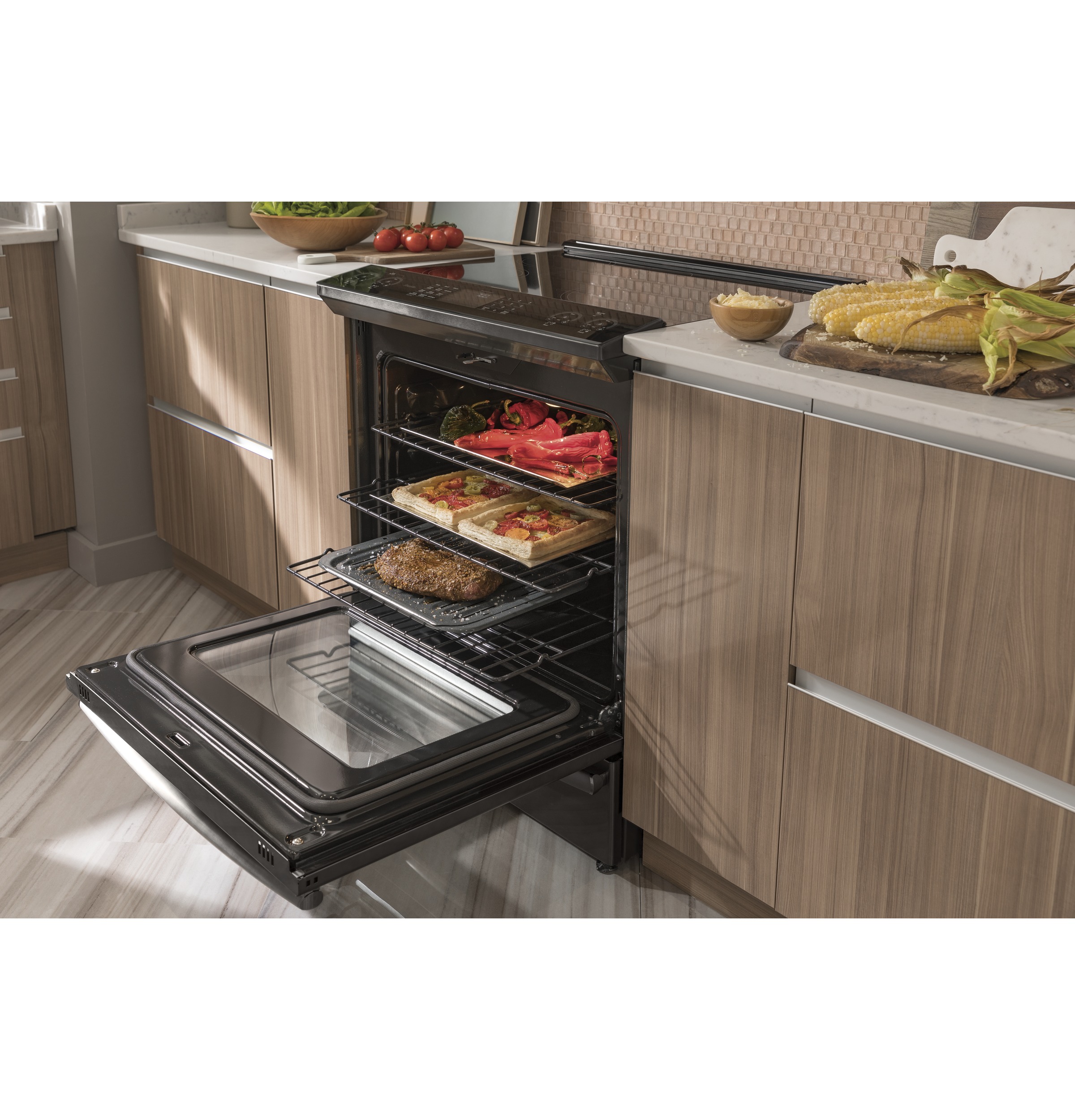 30" Smart Slide-In Front-Control Induction and Convection Range PHS930BLTS
