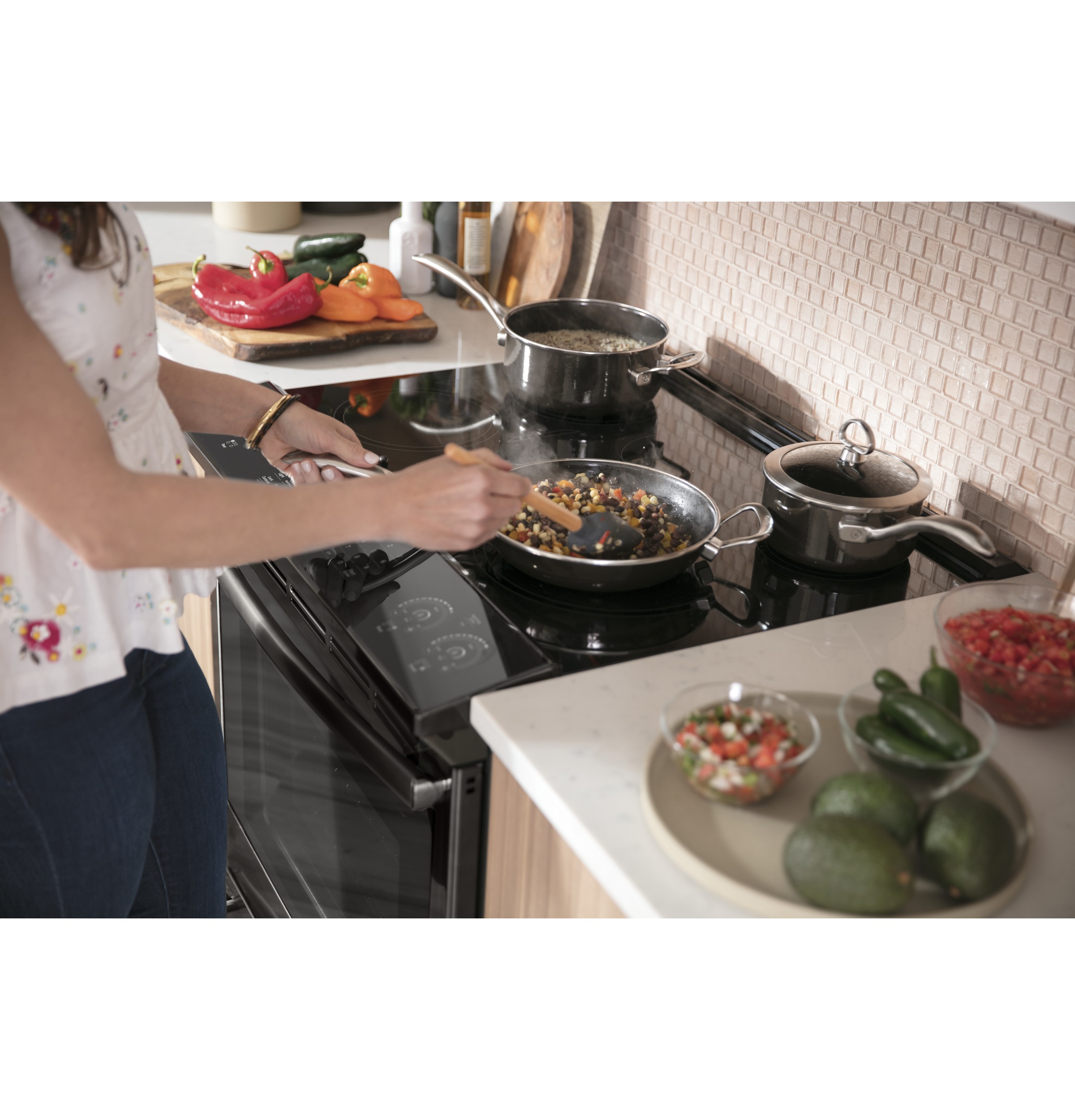 30" Smart Slide-In Front-Control Induction and Convection Range PHS930BLTS