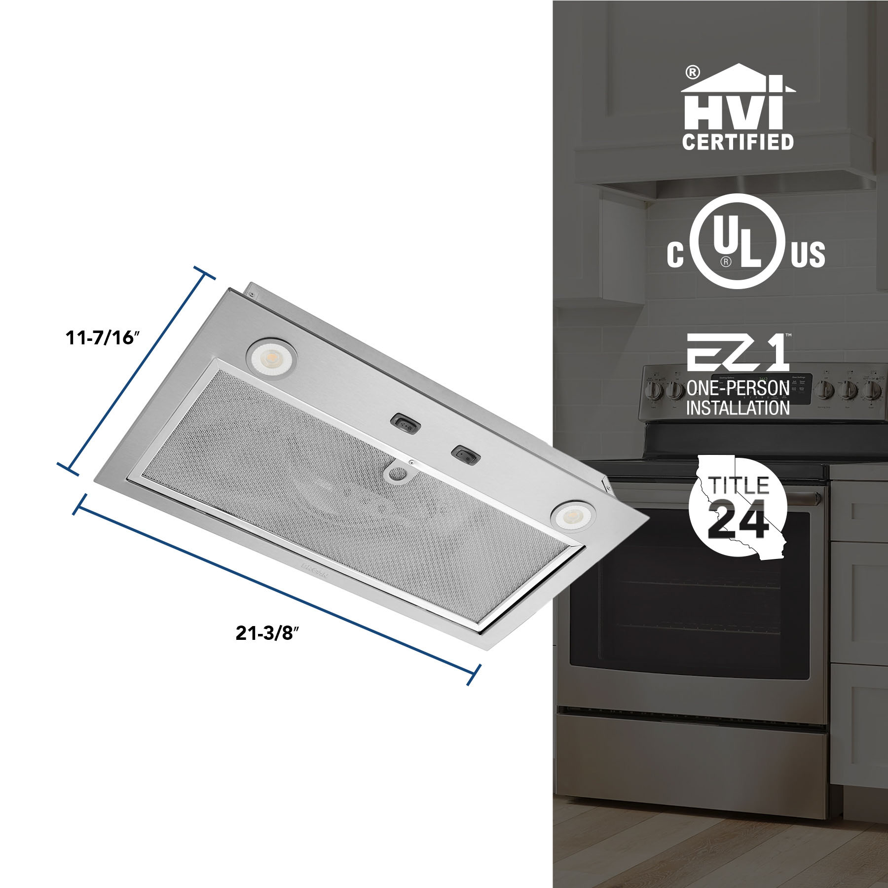 21-Inch Custom Range Hood Power Pack Insert w/ Easy Install System, 300 Max Blower CFM view 11