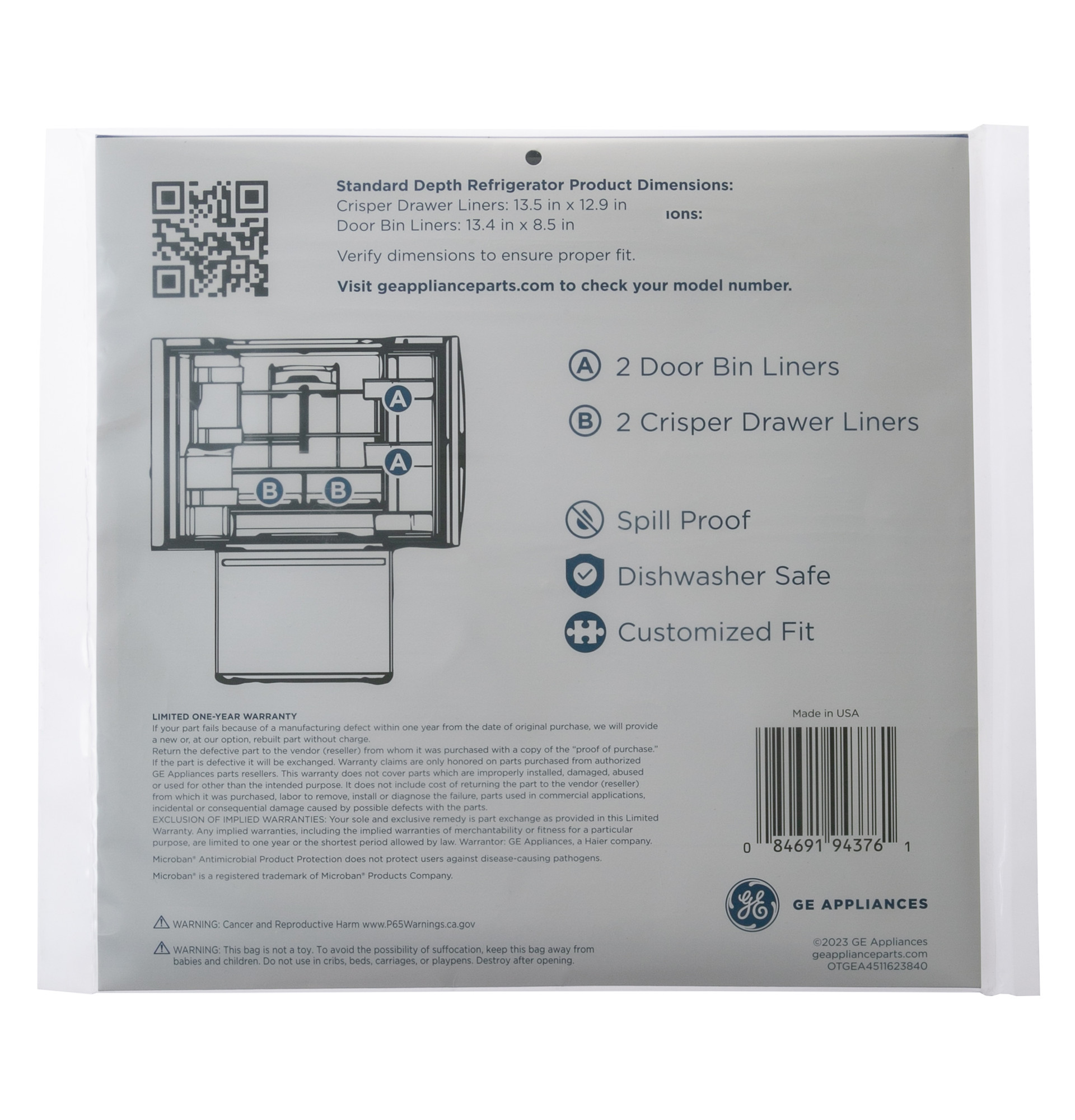 Drawer & Bin Liners with Microban® for Standard Depth Refrigerators PMLNRBF01, product image 13 of 13