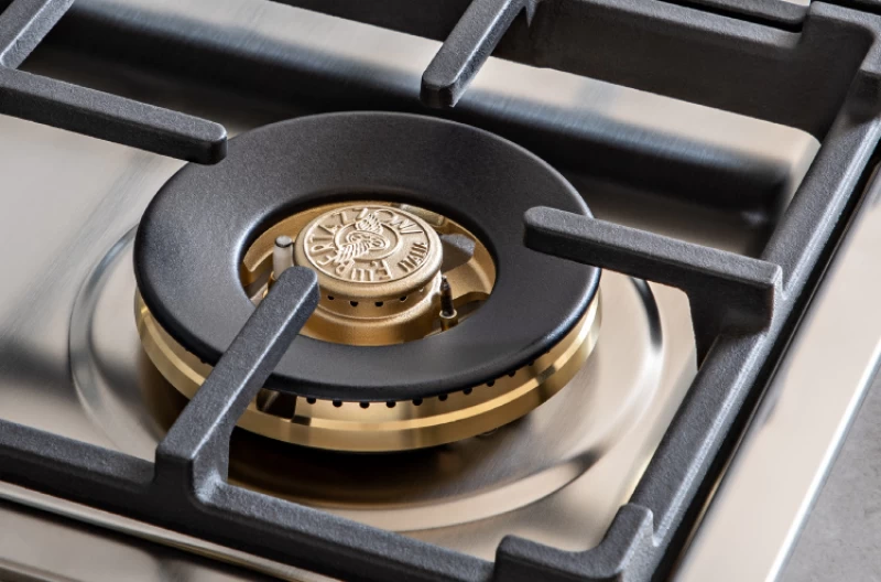 36 Drop-in Gas Cooktop 6 brass burners view 2