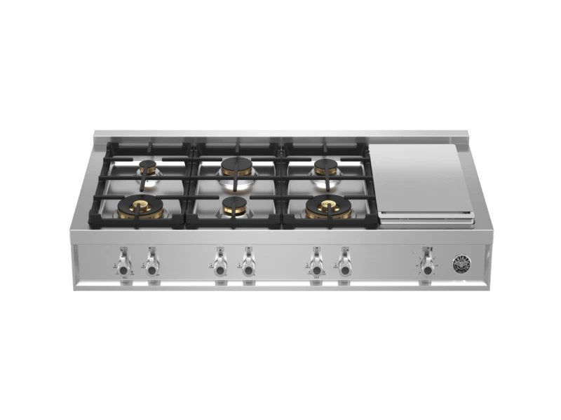 Bertazzoni 48 Gas Rangetop 6 brass burner + electric griddle Stainless Steel PROF486GRTBXT Picture 1