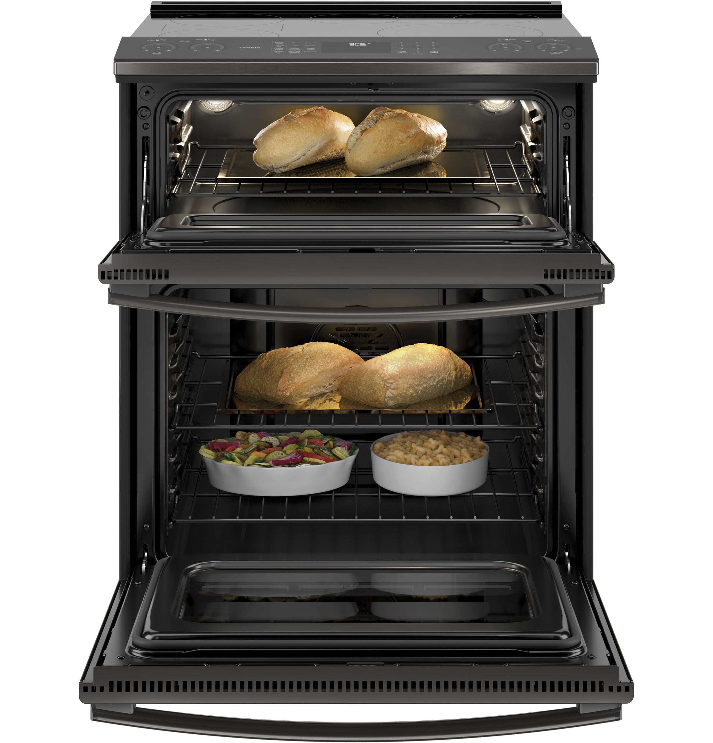 30" Smart Slide-In Electric Double Oven Convection Range PS960BLTS