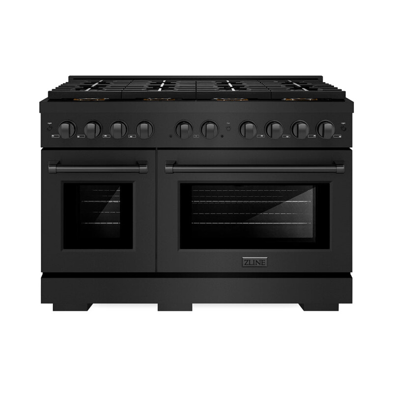 48 In. 6.7 Cu. Ft. Paramount Dual Fuel Range With 8 Burner Duopro™ Cooktop And Dual Ovens In Black Stainless Steel PSDRB48