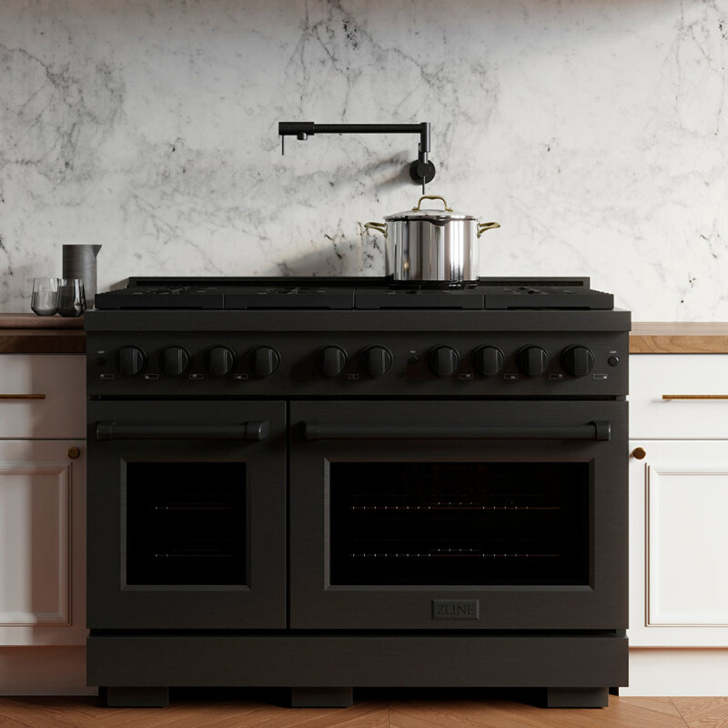 48 In. 6.7 Cu. Ft. Paramount Dual Fuel Range With 8 Burner Duopro™ Cooktop And Dual Ovens In Black Stainless Steel PSDRB48