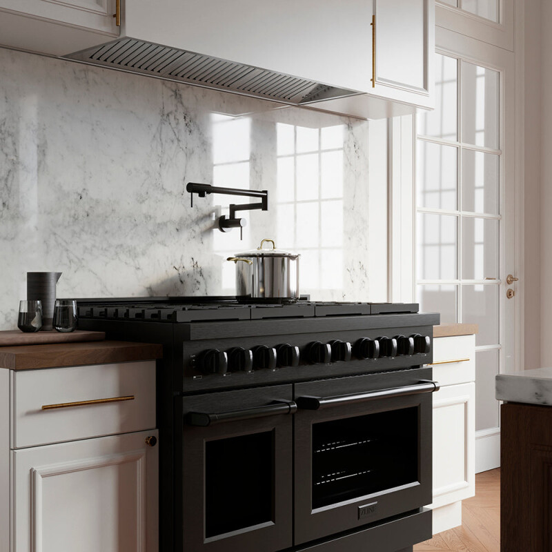 48 In. 6.7 Cu. Ft. Paramount Dual Fuel Range With 8 Burner Duopro™ Cooktop And Dual Ovens In Black Stainless Steel PSDRB48