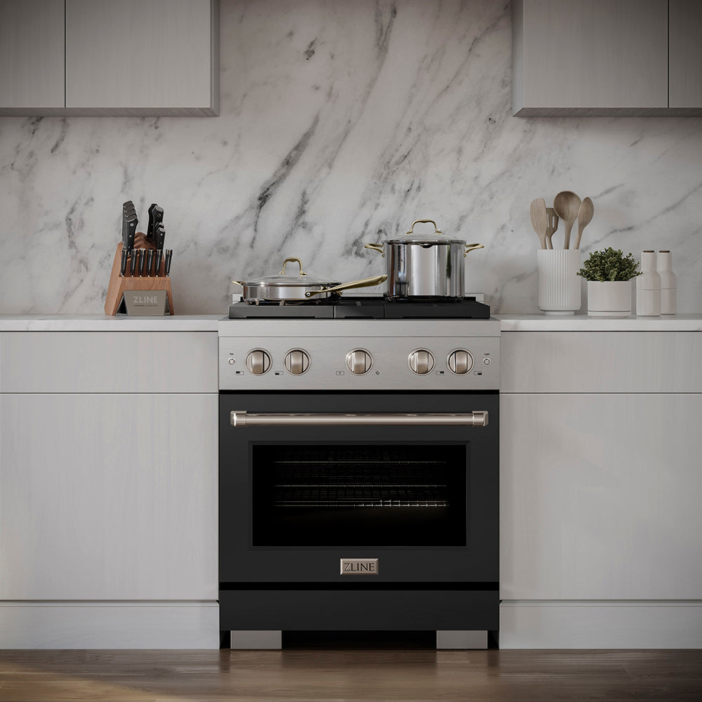 30 In. 4.2 Cu. Ft. Paramount Dual Fuel Range With 4 Burner Duopro™ Cooktop And Electric Convection Oven With Black Matte Door PSDRBLM30