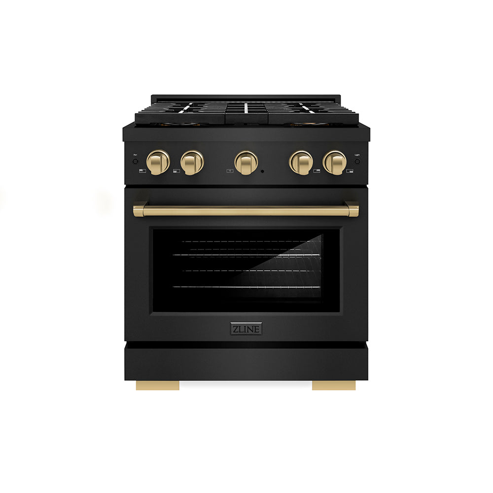 Autograph Edition 30 In. 4.2 Cu. Ft. Paramount Dual Fuel Range With 4 Burner Duopro™ Cooktop And Electric Convection Oven In Black Stainless Steel And Champagne Bronze Accents PSDRBZ30CB
