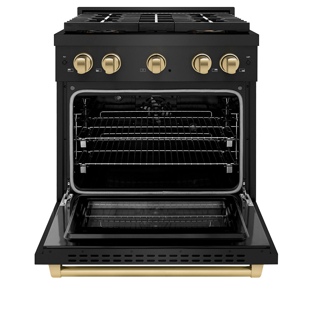 Autograph Edition 30 In. 4.2 Cu. Ft. Paramount Dual Fuel Range With 4 Burner Duopro™ Cooktop And Electric Convection Oven In Black Stainless Steel And Champagne Bronze Accents PSDRBZ30CB