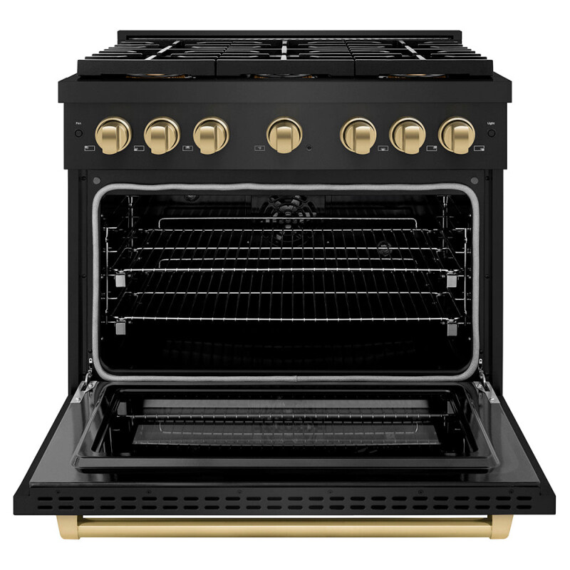 Autograph Edition 36 In. 5.2 Cu. Ft. Paramount Dual Fuel Range With 6 Burner Duopro™ Cooktop And Electric Convection Oven In Black Stainless Steel And Champagne Bronze Accents PSDRBZ36CB