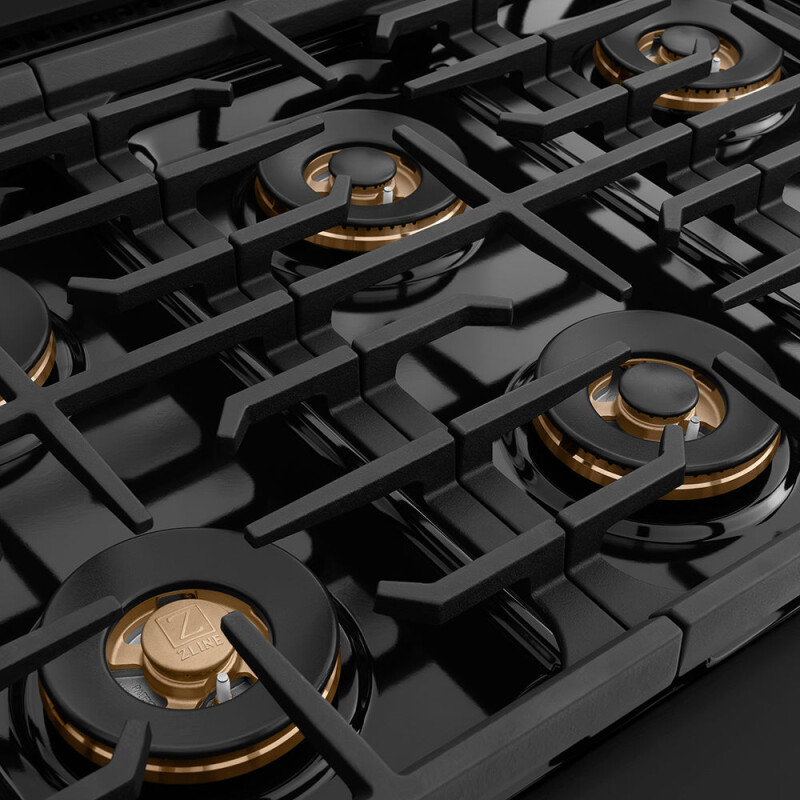 Autograph Edition 36 In. 5.2 Cu. Ft. Paramount Dual Fuel Range With 6 Burner Duopro™ Cooktop And Electric Convection Oven In Black Stainless Steel And Champagne Bronze Accents PSDRBZ36CB