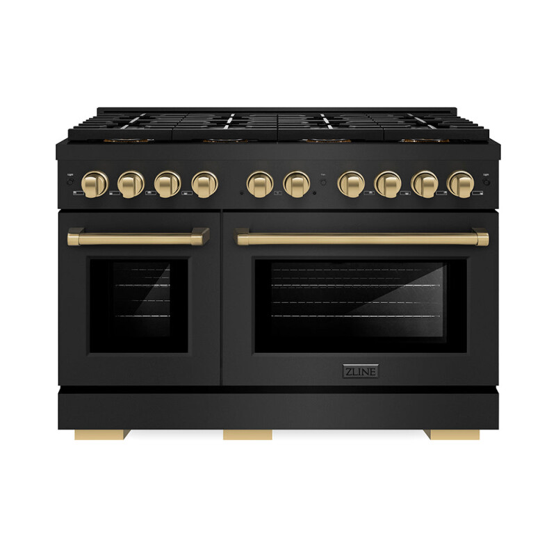 Autograph Edition 48 In. 6.7 Cu. Ft. Paramount Dual Fuel Range With 8 Burner Duopro™ Cooktop And Dual Ovens In Black Stainless Steel And Champagne Bronze Accents PSDRBZ48CB
