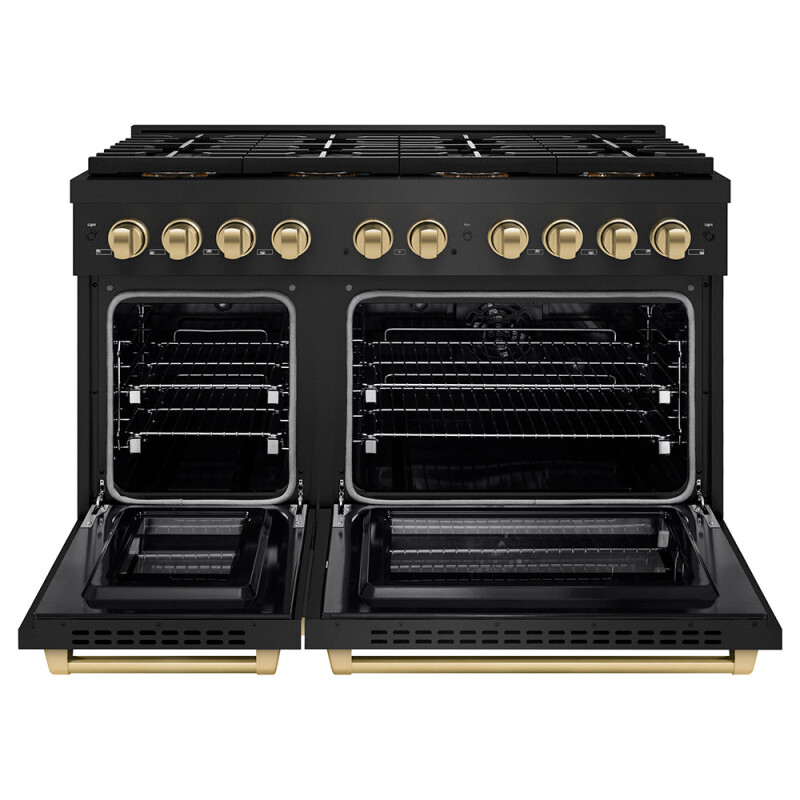 Autograph Edition 48 In. 6.7 Cu. Ft. Paramount Dual Fuel Range With 8 Burner Duopro™ Cooktop And Dual Ovens In Black Stainless Steel And Champagne Bronze Accents PSDRBZ48CB