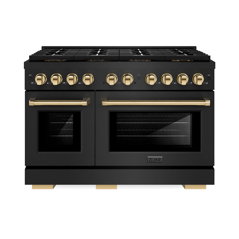 Autograph Edition 48 In. 6.7 Cu. Ft. Paramount Dual Fuel Range With 8 Burner Duopro™ Cooktop And Dual Ovens In Black Stainless Steel And Polished Gold Accents PSDRBZ48G