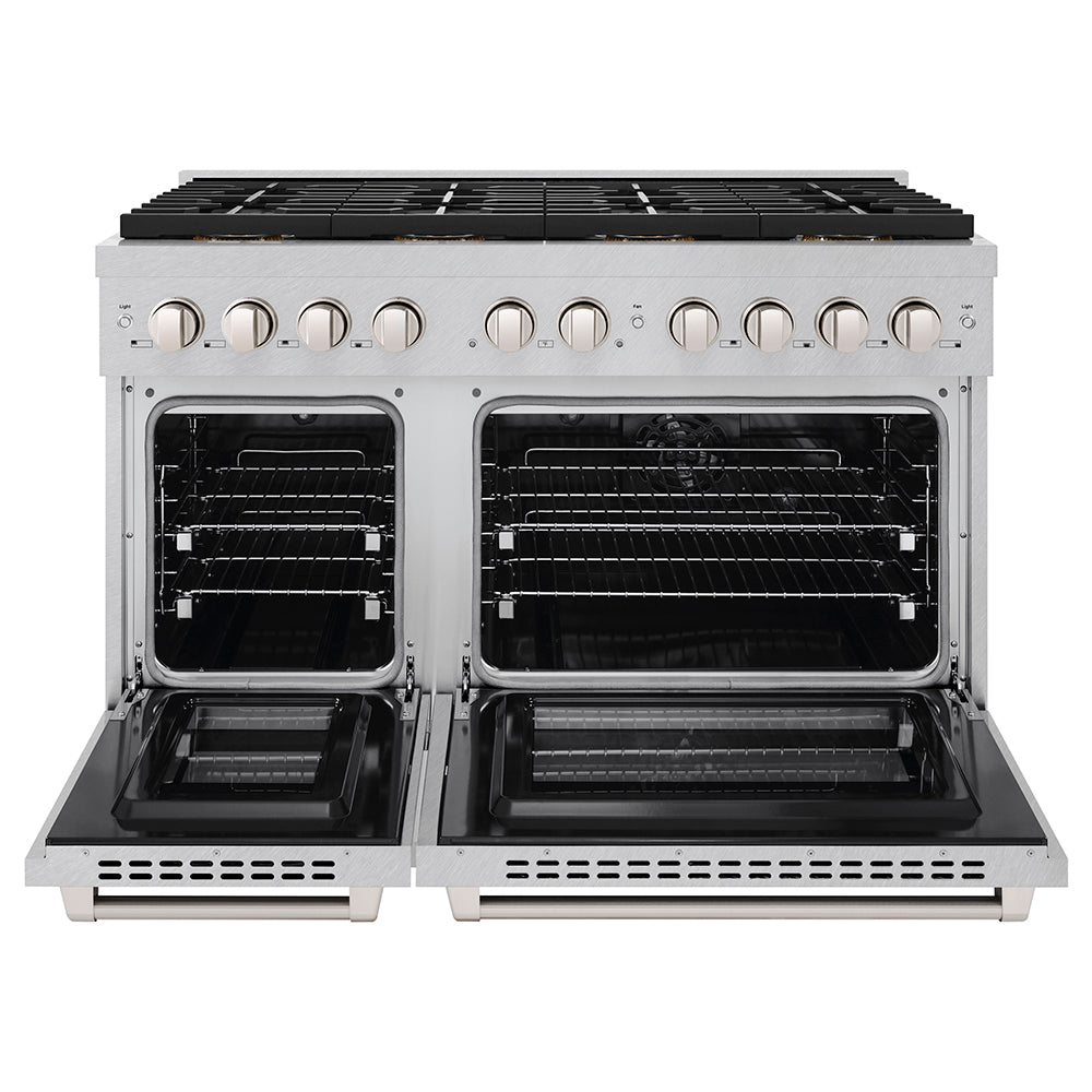 ZLINE 48 in. 6.7 cu. ft. Paramount Dual Fuel Range with 8 Burner DuoPro™ Cooktop and Dual Ovens in Satin Stainless Steel (PSDRS-48) PSDRS48