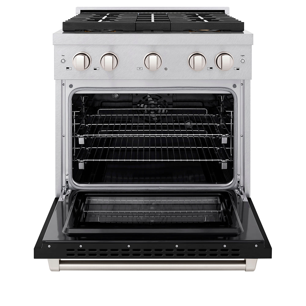 30 In. 4.2 Cu. Ft. Paramount Dual Fuel Range With 4 Burner Duopro™ Cooktop And Electric Convection Oven In Satin Stainless Steel With Black Matte Door PSDRSBLM30