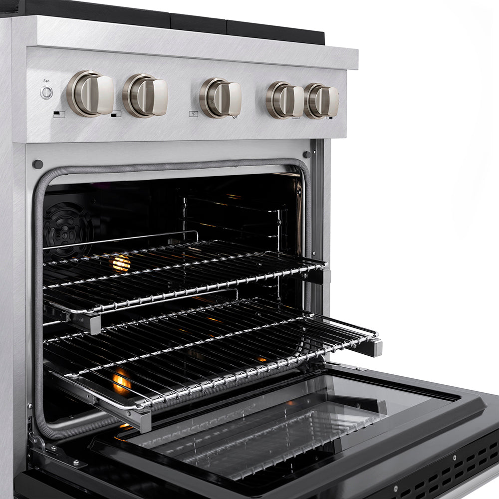 30 In. 4.2 Cu. Ft. Paramount Dual Fuel Range With 4 Burner Duopro™ Cooktop And Electric Convection Oven In Satin Stainless Steel With Black Matte Door PSDRSBLM30