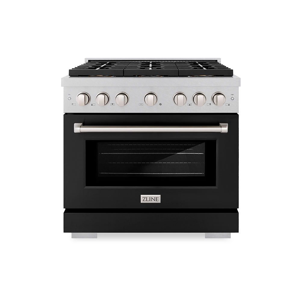 36 In. 5.2 Cu. Ft. Paramount Dual Fuel Range With 6 Burner Duopro™ Cooktop And Electric Convection Oven In Satin Stainless Steel With Black Matte Door PSDRSBLM36