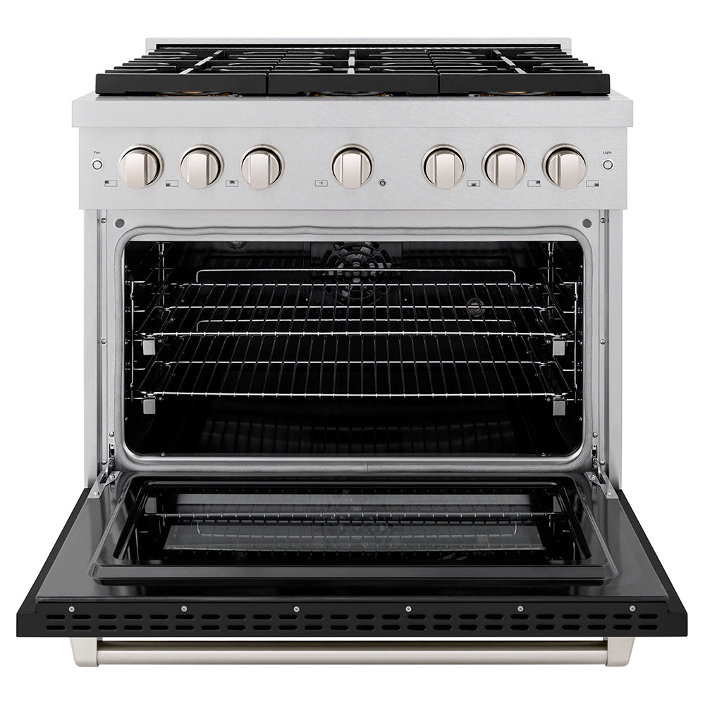 36 In. 5.2 Cu. Ft. Paramount Dual Fuel Range With 6 Burner Duopro™ Cooktop And Electric Convection Oven In Satin Stainless Steel With Black Matte Door PSDRSBLM36