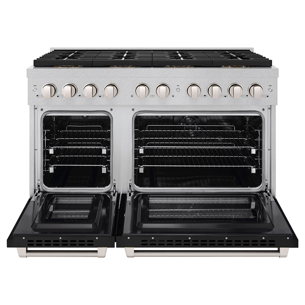 48 In. 6.7 Cu. Ft. Paramount Dual Fuel Range With 8 Burner Duopro™ Cooktop And Dual Ovens In Satin Stainless Steel With Black Matte Doors PSDRSBLM48