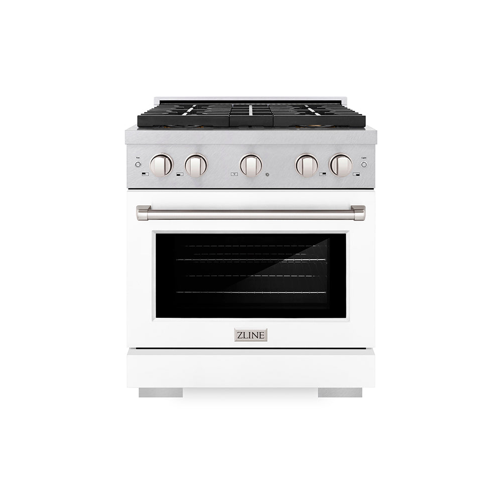 30 In. 4.2 Cu. Ft. Paramount Dual Fuel Range With 4 Burner Duopro™ Cooktop And Electric Convection Oven In Satin Stainless Steel With White Matte Door PSDRSWM30