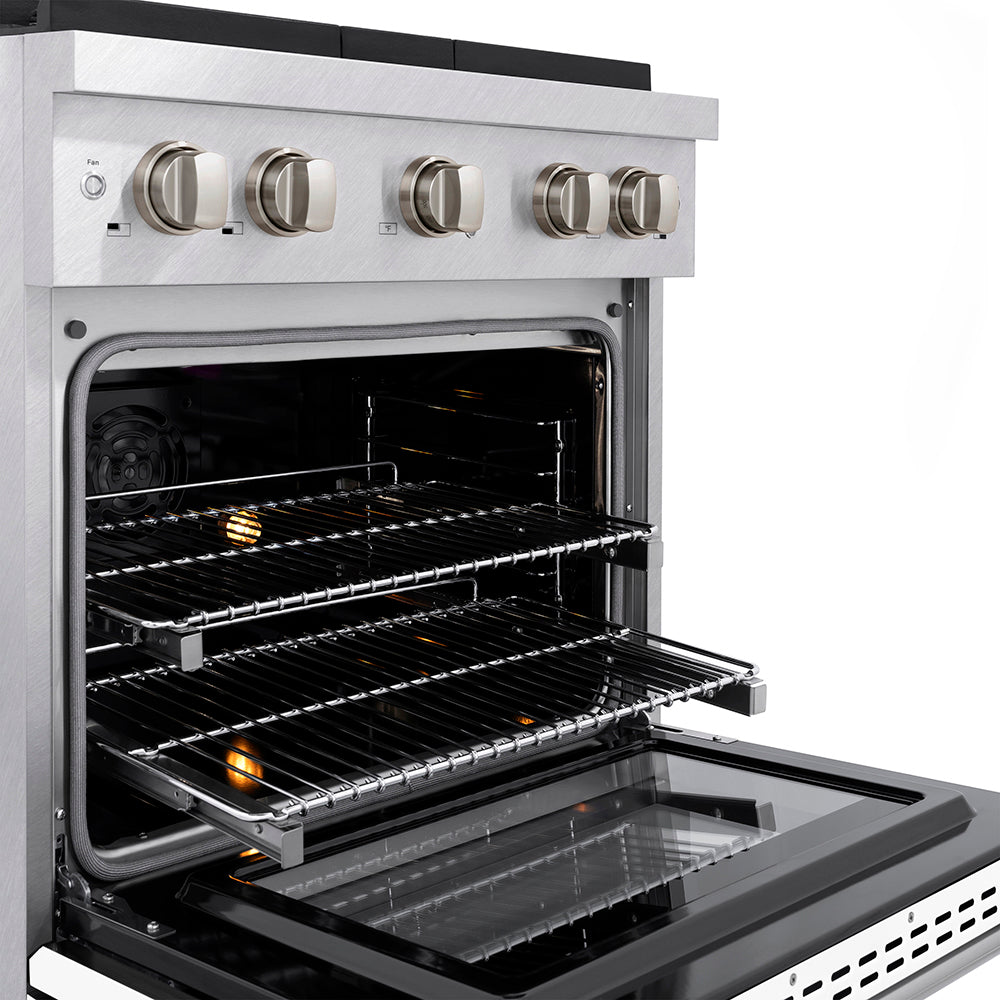 30 In. 4.2 Cu. Ft. Paramount Dual Fuel Range With 4 Burner Duopro™ Cooktop And Electric Convection Oven In Satin Stainless Steel With White Matte Door PSDRSWM30