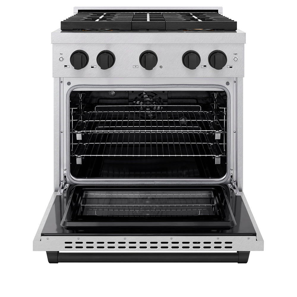 ZLINE Autograph Edition 30 in. 4.2 cu. ft. Paramount Dual Fuel Range with 4 Burner DuoPro™ Cooktop and Electric Convection Oven in Satin Stainless Steel and Matte Black Accents (PSDRSZ-30-MB) PSDRSZ30MB