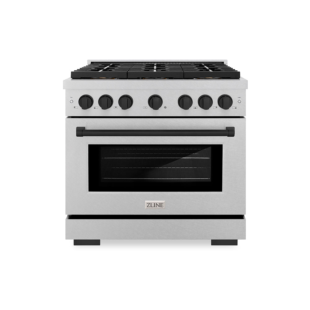 Autograph Edition 36 In. 5.2 Cu. Ft. Paramount Dual Fuel Range With 6 Burner Duopro™ Cooktop And Electric Convection Oven In Satin Stainless Steel And Matte Black Accents PSDRSZ36MB