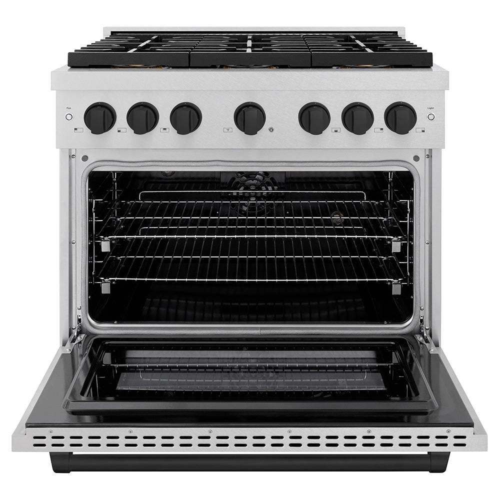 Autograph Edition 36 In. 5.2 Cu. Ft. Paramount Dual Fuel Range With 6 Burner Duopro™ Cooktop And Electric Convection Oven In Satin Stainless Steel And Matte Black Accents PSDRSZ36MB