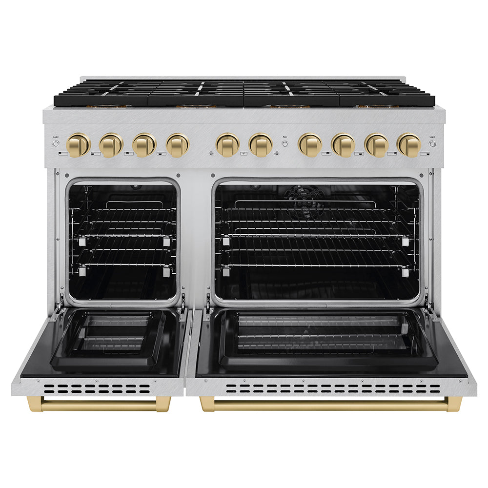 Autograph Edition 48 In. 6.7 Cu. Ft. Paramount Dual Fuel Range With 8 Burner Duopro™ Cooktop And Dual Ovens In Satin Stainless Steel And Champagne Bronze Accents PSDRSZ48CB