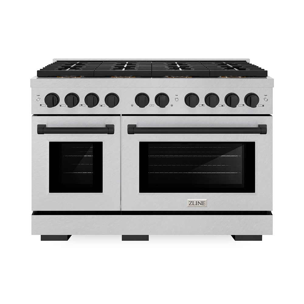 Autograph Edition 48 In. 6.7 Cu. Ft. Paramount Dual Fuel Range With 8 Burner Duopro™ Cooktop And Dual Ovens In Satin Stainless Steel And Matte Black Accents PSDRSZ48MB