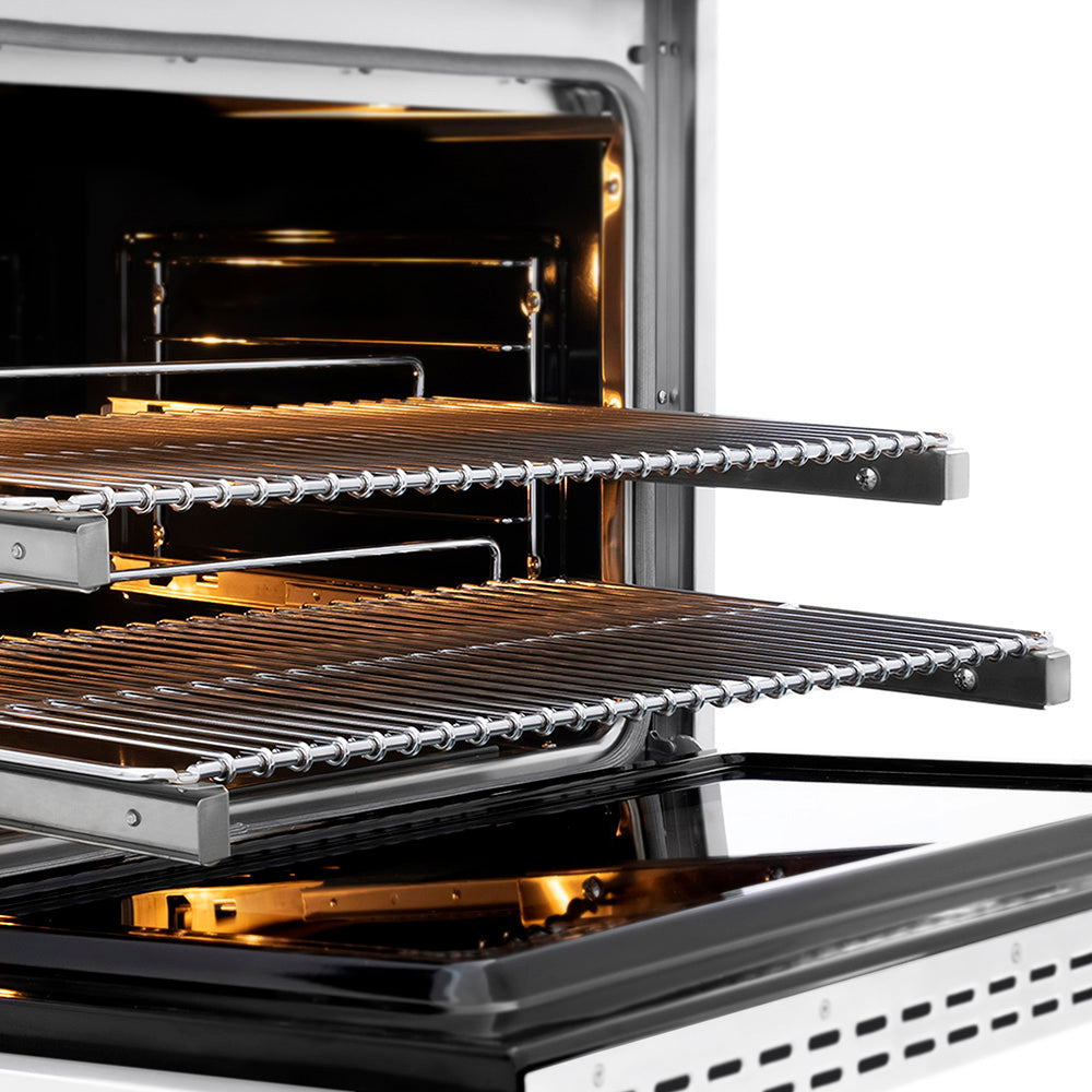 ZLINE Autograph Edition 36 in. 5.2 cu. ft. Paramount Dual Fuel Range with 6 Burner DuoPro™ Cooktop and Electric Convection Oven in Satin Stainless Steel with White Matte Door and Champagne Br PSDRSZWM36CB