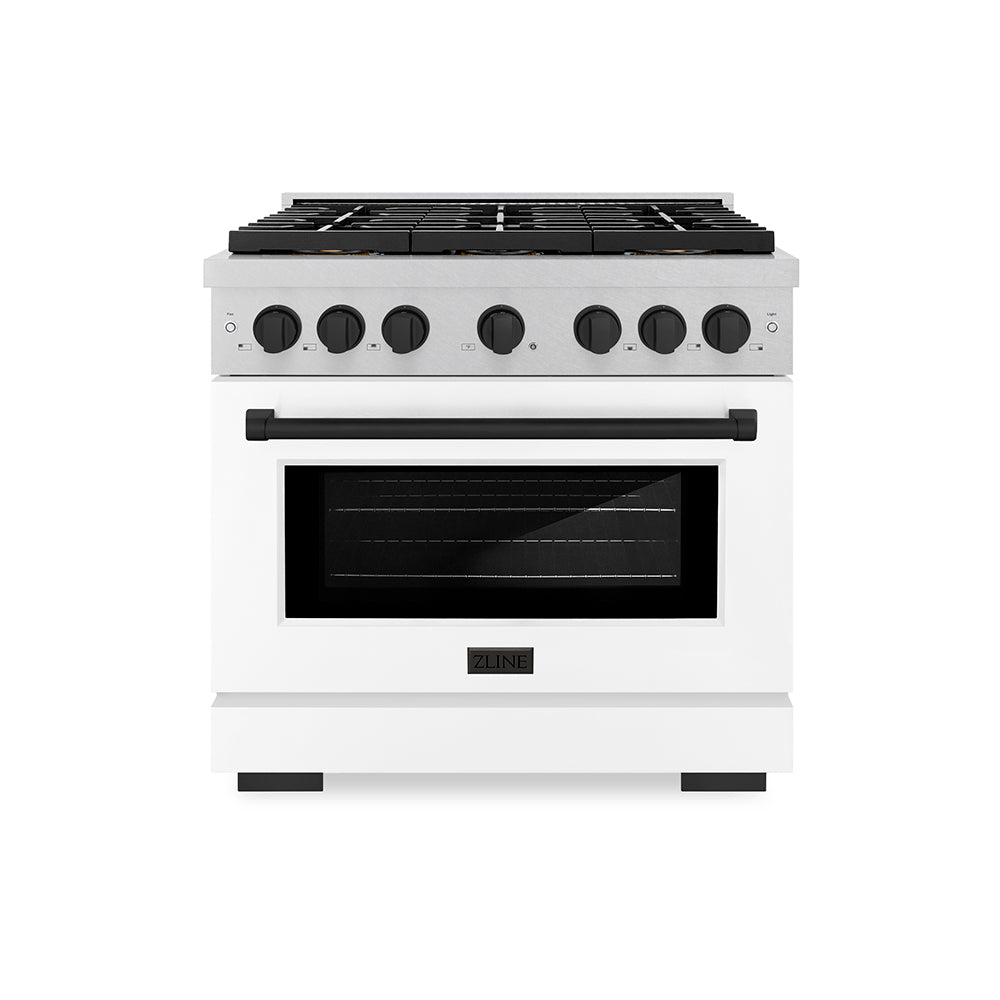 Autograph Edition 36 In. 5.2 Cu. Ft. Paramount Dual Fuel Range With 6 Burner Duopro™ Cooktop And Electric Convection Oven In Satin Stainless Steel With White Matte Door And Matte Black Accent