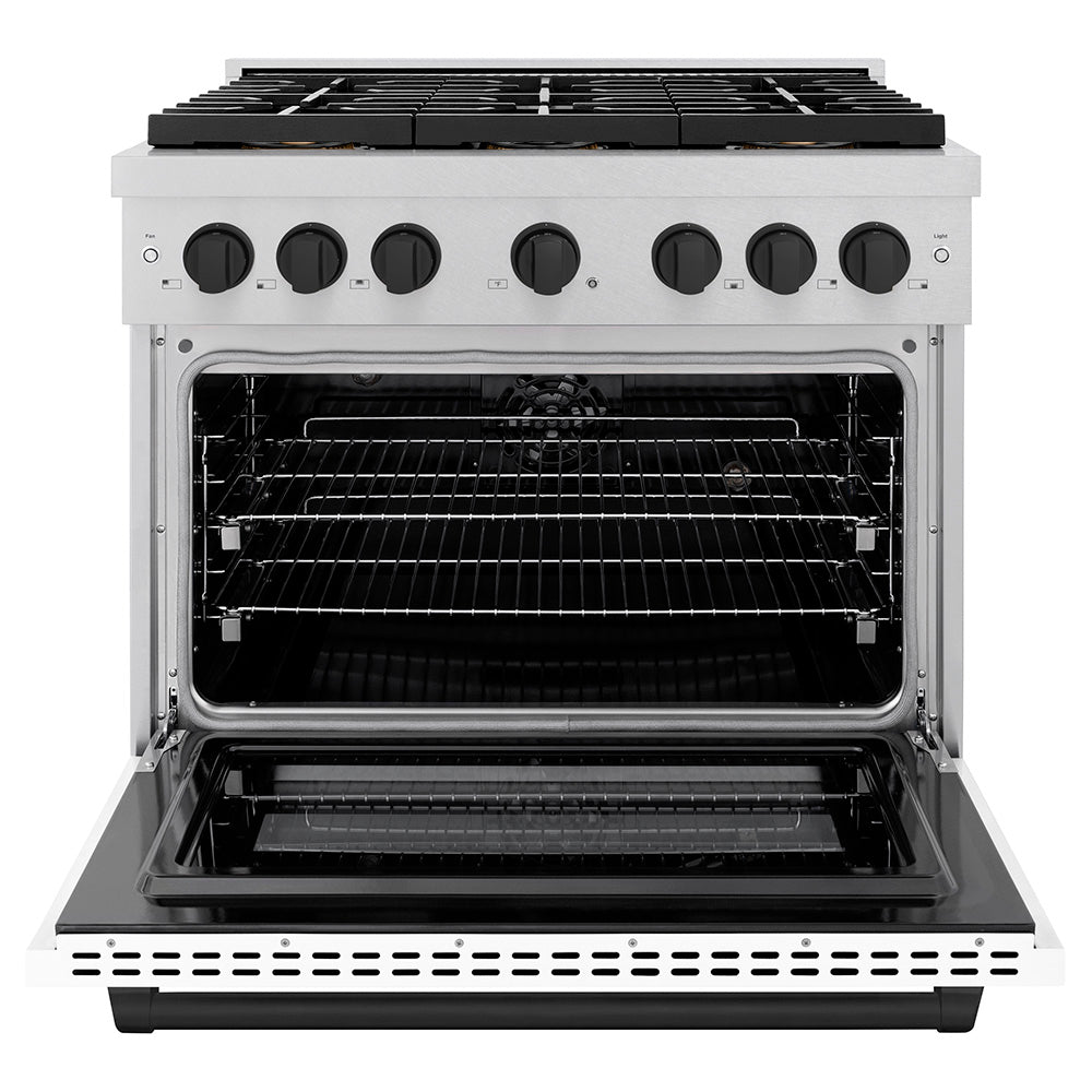 Autograph Edition 36 In. 5.2 Cu. Ft. Paramount Dual Fuel Range With 6 Burner Duopro™ Cooktop And Electric Convection Oven In Satin Stainless Steel With White Matte Door And Matte Black Accent PSDRSZWM36MB