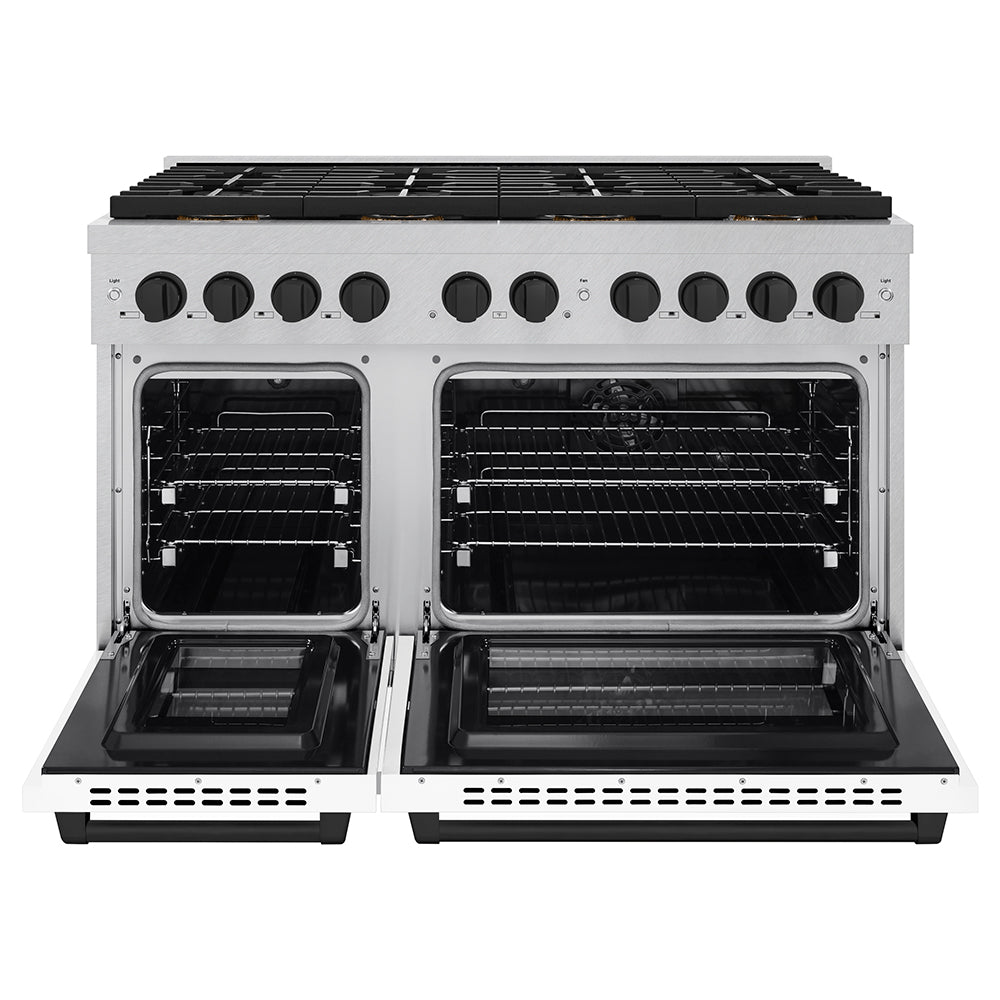 Autograph Edition 48 In. 6.7 Cu. Ft. Paramount Dual Fuel Range With 8 Burner Duopro™ Cooktop And Dual Ovens In Satin Stainless Steel With White Matte Doors And Matte Black Accents PSDRSZWM48MB