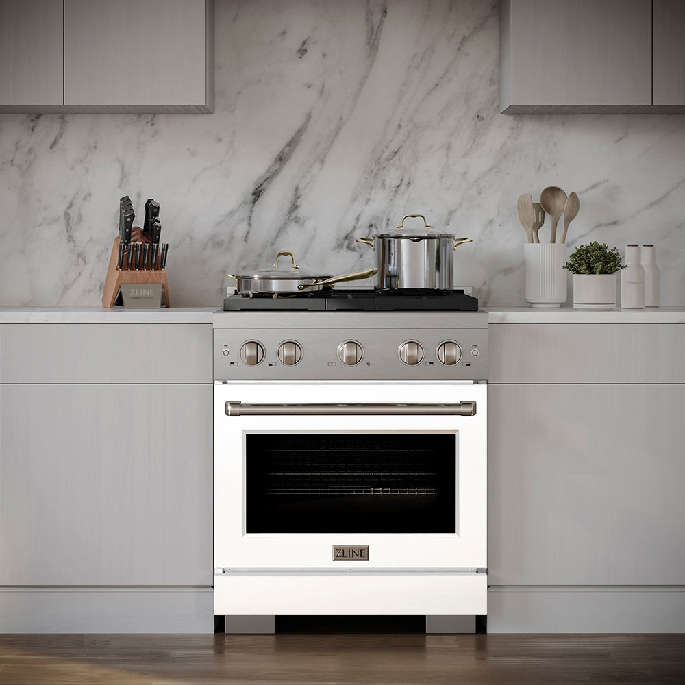 30 In. 4.2 Cu. Ft. Paramount Dual Fuel Range With 4 Burner Duopro™ Cooktop And Electric Convection Oven With White Matte Door PSDRWM30
