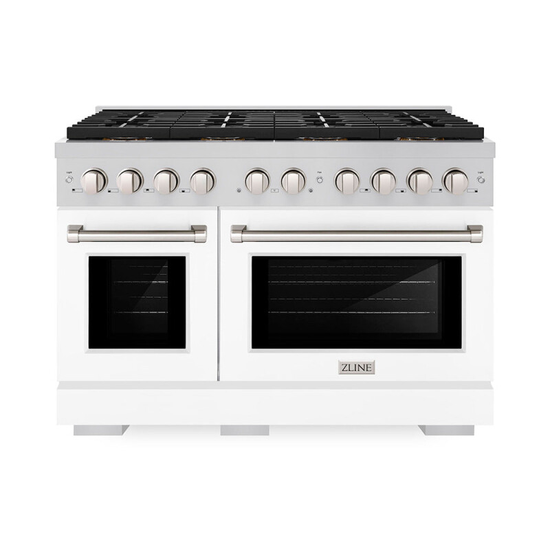 48 In. 6.7 Cu. Ft. Paramount Dual Fuel Range With 8 Burner Duopro™ Cooktop And Dual Ovens With White Matte Doors PSDRWM48