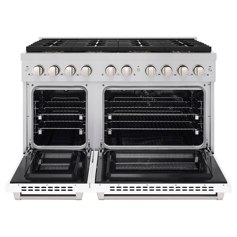 48 In. 6.7 Cu. Ft. Paramount Dual Fuel Range With 8 Burner Duopro™ Cooktop And Dual Ovens With White Matte Doors PSDRWM48