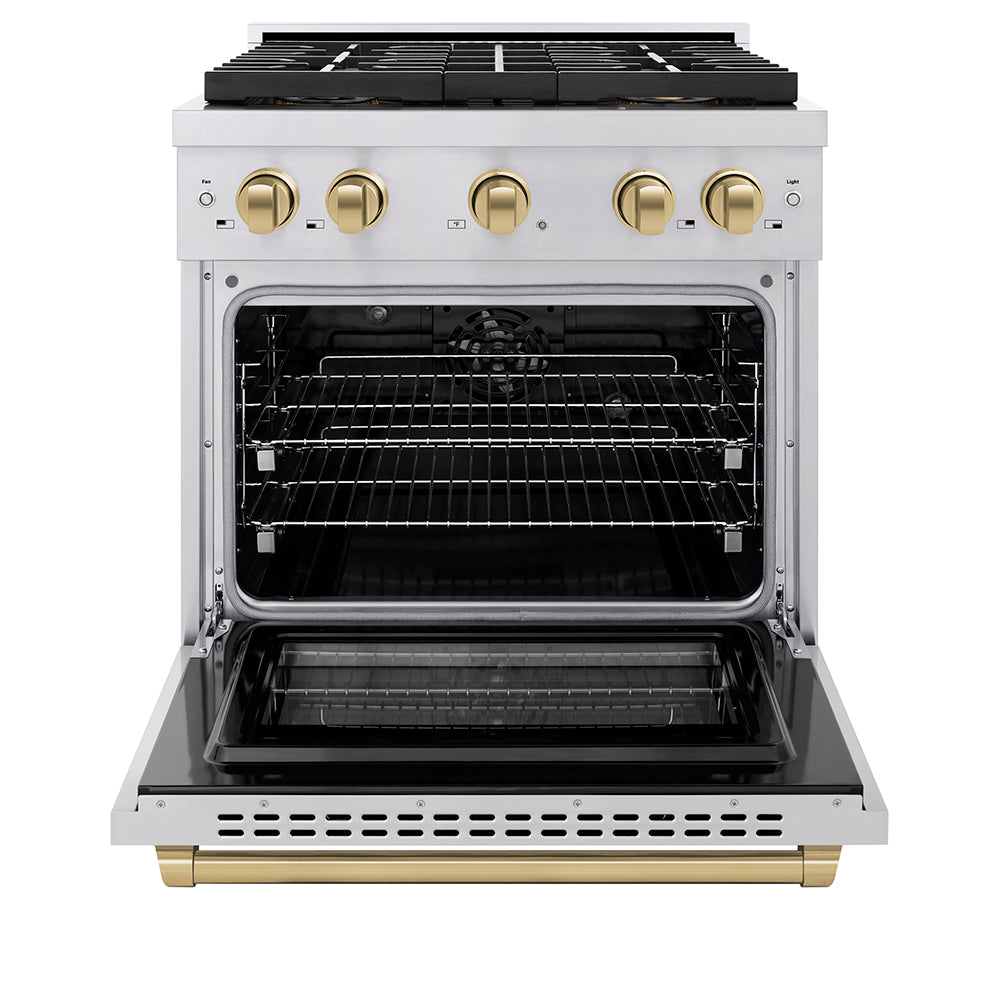 Autograph Edition 30 In. 4.2 Cu. Ft. Paramount Dual Fuel Range With 4 Burner Duopro™ Cooktop And Electric Convection Oven In Stainless Steel With Champagne Bronze Accents PSDRZ30CB