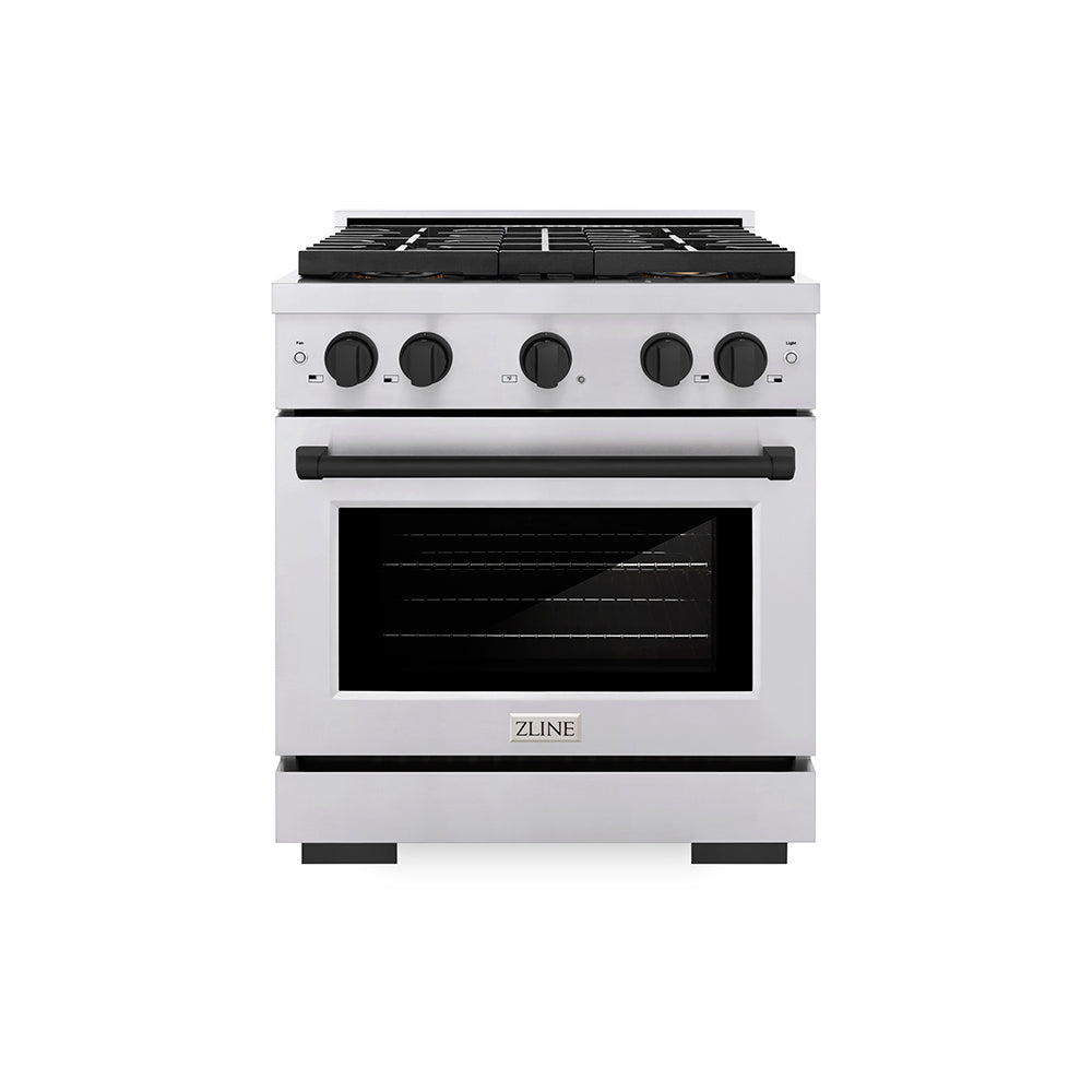 ZLINE Autograph Edition 30 in. 4.2 cu. ft. Paramount Dual Fuel Range with 4 Burner DuoPro™ Cooktop and Electric Convection Oven in Stainless Steel with Matte Black Accents (PSDRZ-30-MB) PSDRZ