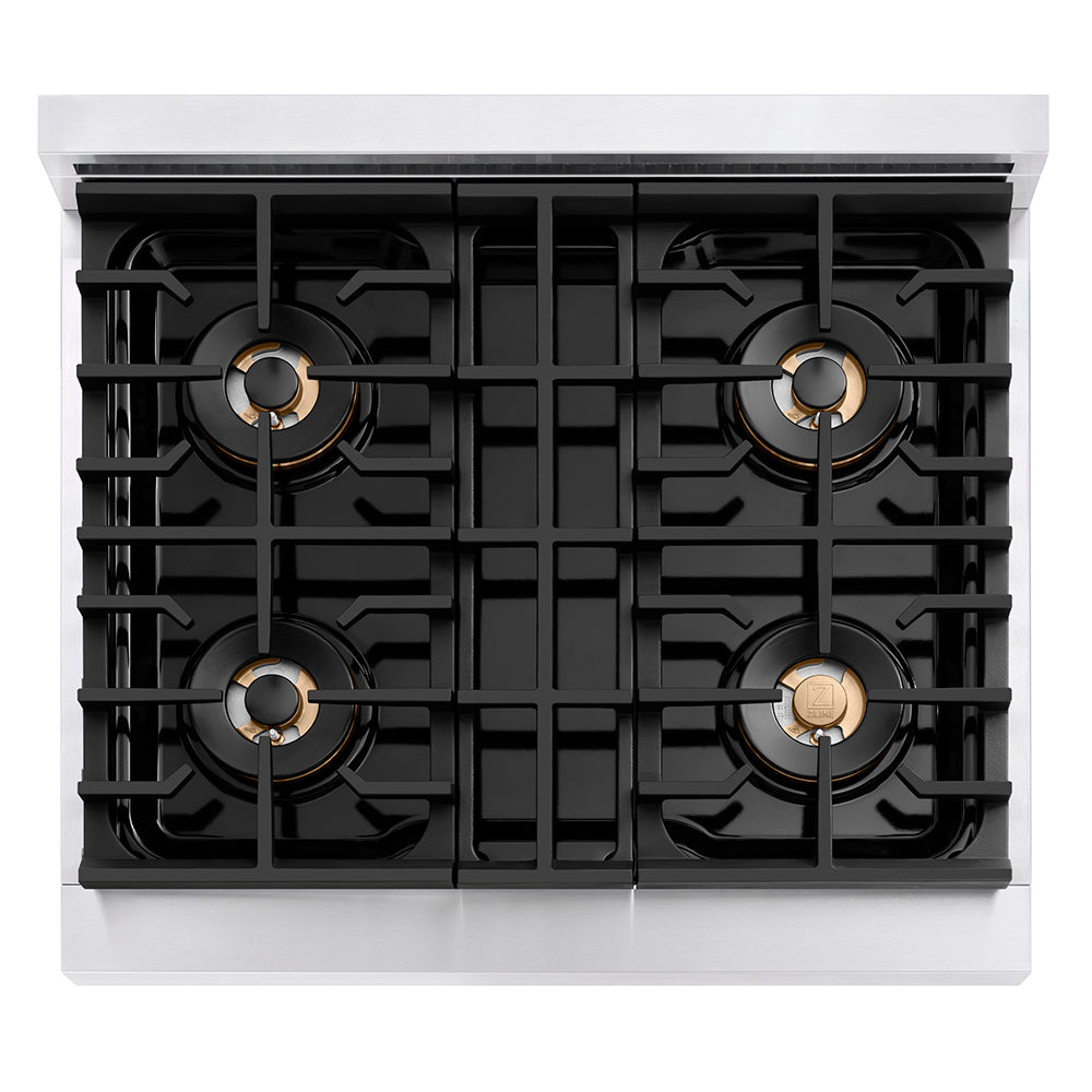 ZLINE Autograph Edition 30 in. 4.2 cu. ft. Paramount Dual Fuel Range with 4 Burner DuoPro™ Cooktop and Electric Convection Oven in Stainless Steel with Matte Black Accents (PSDRZ-30-MB) PSDRZ30MB