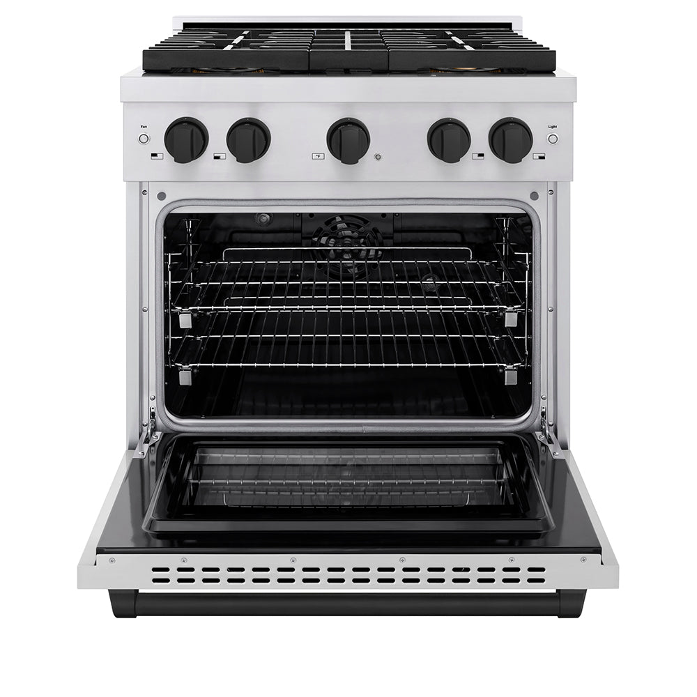 ZLINE Autograph Edition 30 in. 4.2 cu. ft. Paramount Dual Fuel Range with 4 Burner DuoPro™ Cooktop and Electric Convection Oven in Stainless Steel with Matte Black Accents (PSDRZ-30-MB) PSDRZ30MB