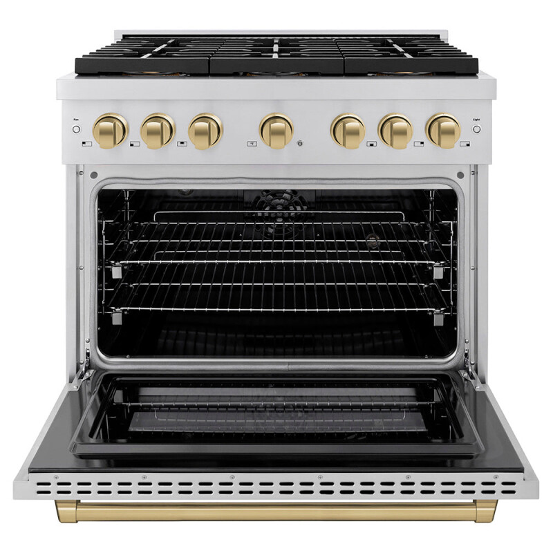 Autograph Edition 36 In. 5.2 Cu. Ft. Paramount Dual Fuel Range With 6 Burner Duopro™ Cooktop And Electric Convection Oven In Stainless Steel And Champagne Bronze Accents PSDRZ36CB